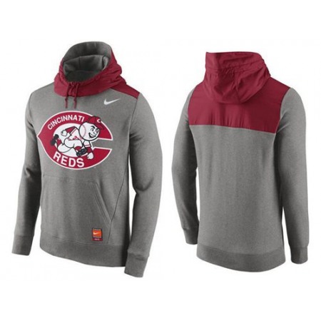 Men's Cincinnati Reds Gray Cooperstown Collection Hybrid Pullover Hoodie