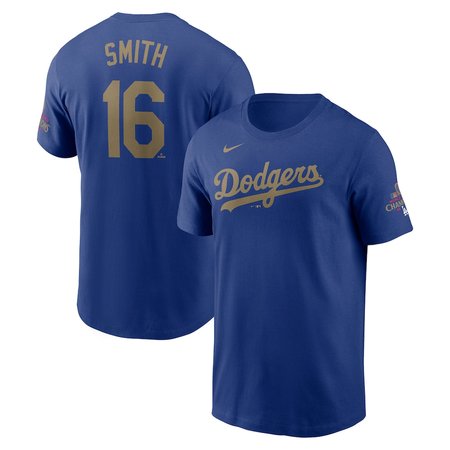 Youth Los Angeles Dodgers #16 Will Smith Royal 2025 Gold Collection Name & Number T-Shirt