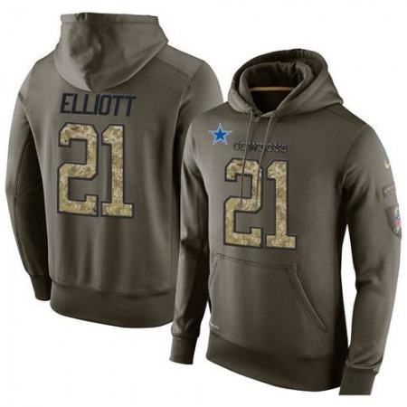 NFL Men's Dallas Cowboys #21 Ezekiel Elliott Stitched Green Olive Salute To Service KO Performance Hoodie