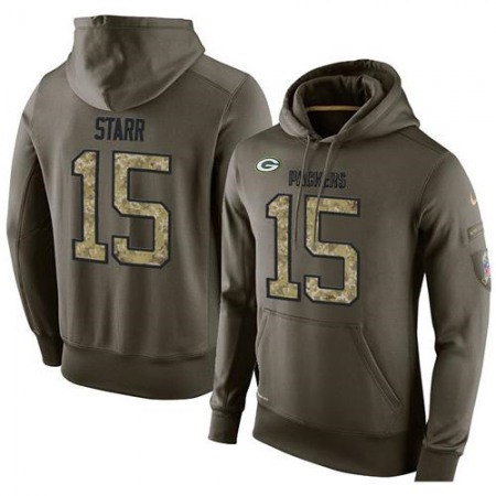 NFL Men's Green Bay Packers #15 Bart Starr Stitched Green Olive Salute To Service KO Performance Hoodie