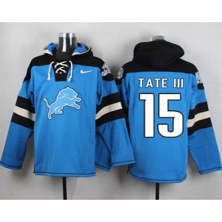 Lions #15 Golden Tate III Blue Player Pullover NFL Hoodie