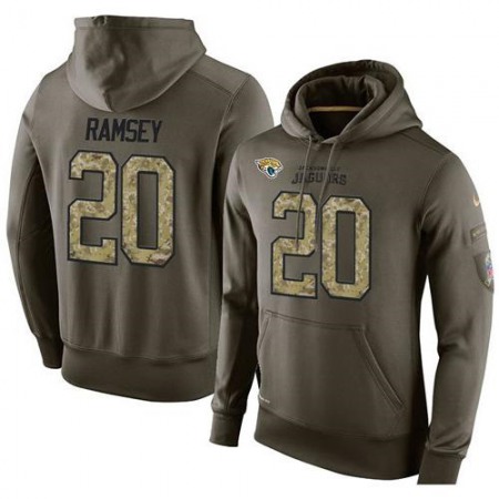 NFL Men's Jacksonville Jaguars #20 Jalen Ramsey Stitched Green Olive Salute To Service KO Performance Hoodie
