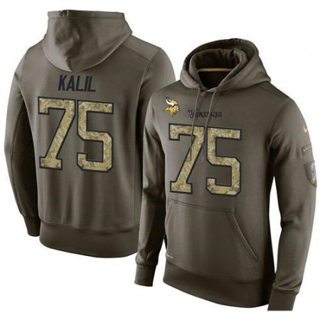 NFL Men's Minnesota Vikings #75 Matt Kalil Stitched Green Olive Salute To Service KO Performance Hoodie