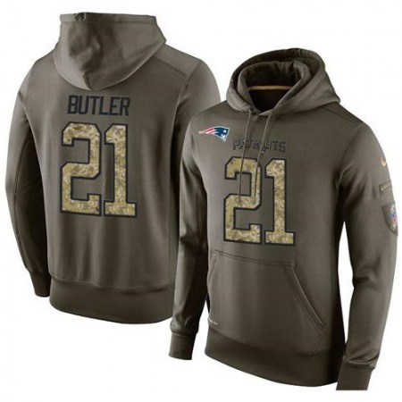 NFL Men's New England Patriots #21 Malcolm Butler Stitched Green Olive Salute To Service KO Performance Hoodie