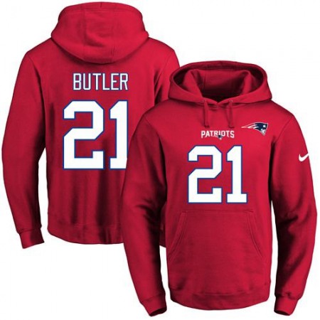 Patriots #21 Malcolm Butler Red Name & Number Pullover NFL Hoodie