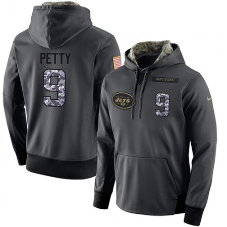 NFL Men's New York Jets #9 Bryce Petty Stitched Black Anthracite Salute to Service Player Performance Hoodie