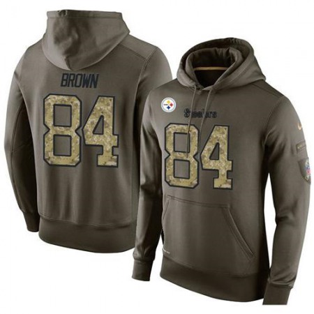 NFL Men's Pittsburgh Steelers #84 Antonio Brown Stitched Green Olive Salute To Service KO Performance Hoodie