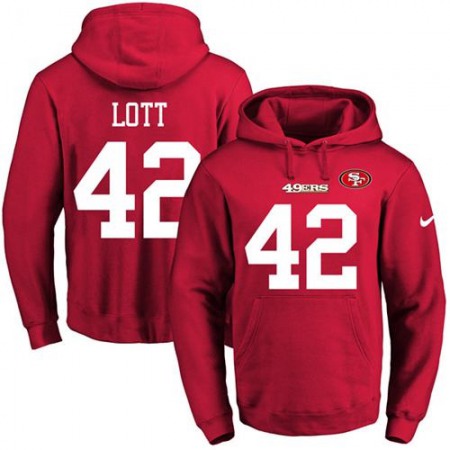 49ers #42 Ronnie Lott Red Name & Number Pullover NFL Hoodie