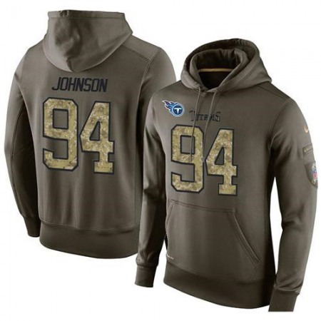 NFL Men's Tennessee Titans #94 Austin Johnson Stitched Green Olive Salute To Service KO Performance Hoodie