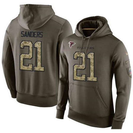 NFL Men's Atlanta Falcons #21 Deion Sanders Stitched Green Olive Salute To Service KO Performance Hoodie