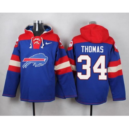 Bills #34 Thurman Thomas Royal Blue Player Pullover NFL Hoodie