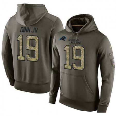 NFL Men's Carolina Panthers #19 Ted Ginn Jr Stitched Green Olive Salute To Service KO Performance Hoodie