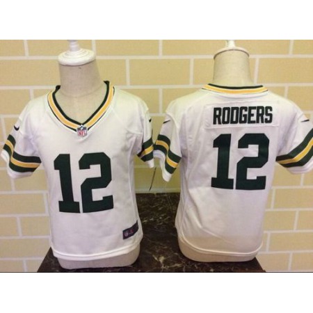 Toddler Packers #12 Aaron Rodgers White Stitched NFL Elite Jersey