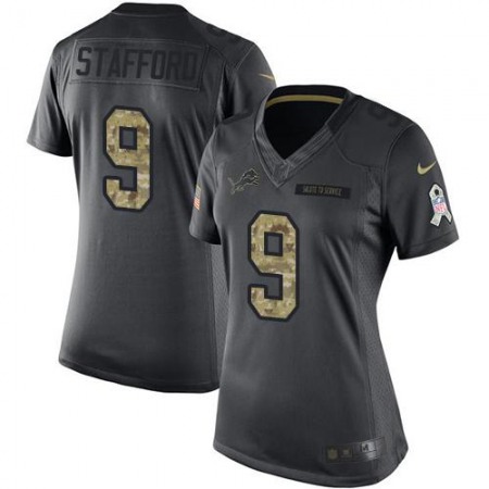 Lions #9 Matthew Stafford Black Women's Stitched NFL Limited 2016 Salute to Service Jersey