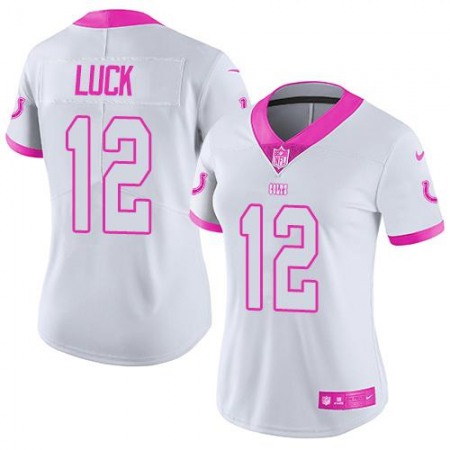 Colts #12 Andrew Luck White/Pink Women's Stitched NFL Limited Rush Fashion Jersey