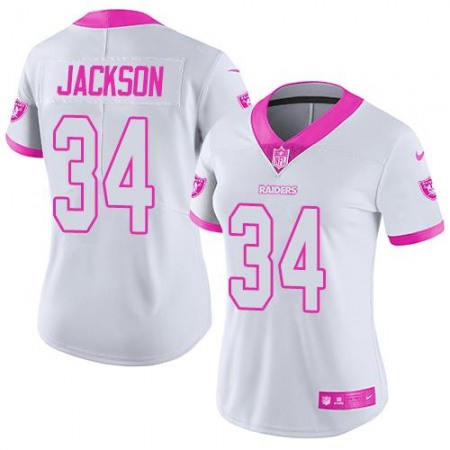 Raiders #34 Bo Jackson White/Pink Women's Stitched NFL Limited Rush Fashion Jersey