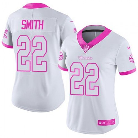 Vikings #22 Harrison Smith White/Pink Women's Stitched NFL Limited Rush Fashion Jersey
