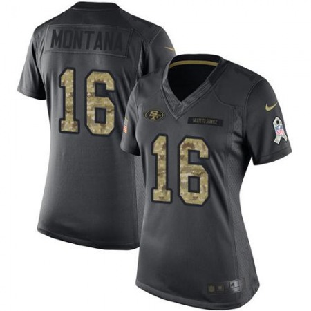 49ers #16 Joe Montana Black Women's Stitched NFL Limited 2016 Salute to Service Jersey