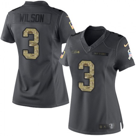 Seahawks #3 Russell Wilson Black Women's Stitched NFL Limited 2016 Salute to Service Jersey