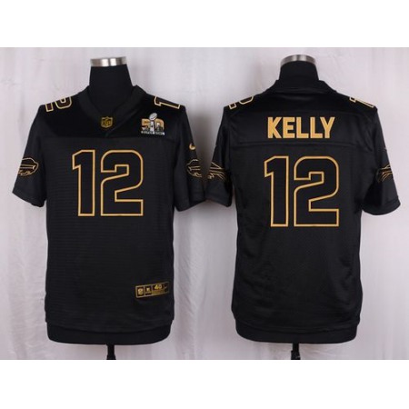 Bills #12 Jim Kelly Black Men's Stitched NFL Elite Pro Line Gold Collection Jersey