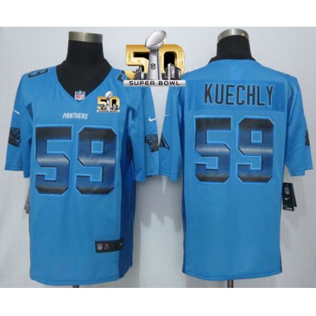 Panthers #59 Luke Kuechly Blue Alternate Super Bowl 50 Men's Stitched NFL Limited Strobe Jersey