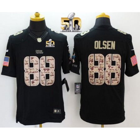 Panthers #88 Greg Olsen Black Super Bowl 50 Men's Stitched NFL Limited Salute to Service Jersey