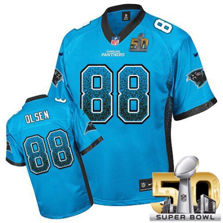 Panthers #88 Greg Olsen Blue Alternate Super Bowl 50 Men's Stitched NFL Elite Drift Fashion Jersey