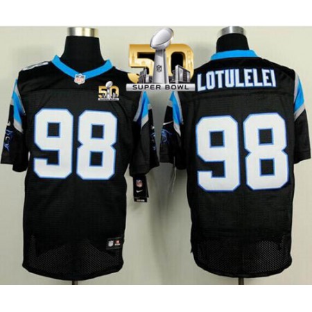 Panthers #98 Star Lotulelei Black Team Color Super Bowl 50 Men's Stitched NFL Elite Jersey