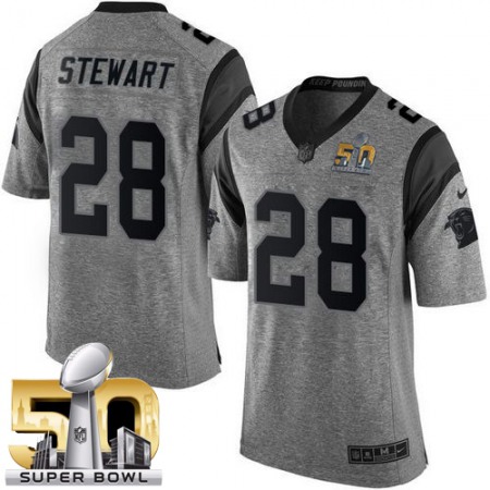 Panthers #28 Jonathan Stewart Gray Super Bowl 50 Men's Stitched NFL Limited Gridiron Gray Jersey
