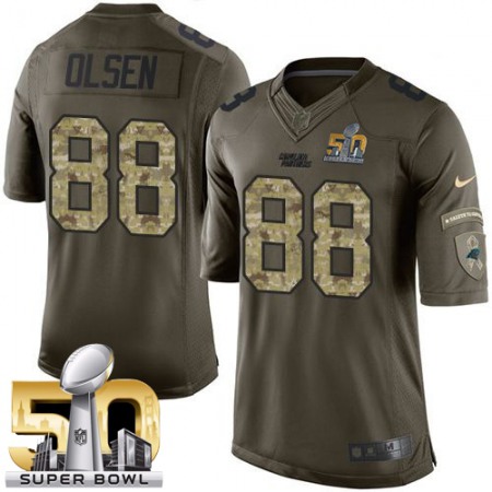 Panthers #88 Greg Olsen Green Super Bowl 50 Men's Stitched NFL Limited Salute to Service Jersey