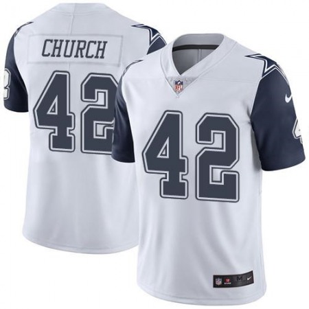 Cowboys #42 Barry Church White Men's Stitched NFL Limited Rush Jersey