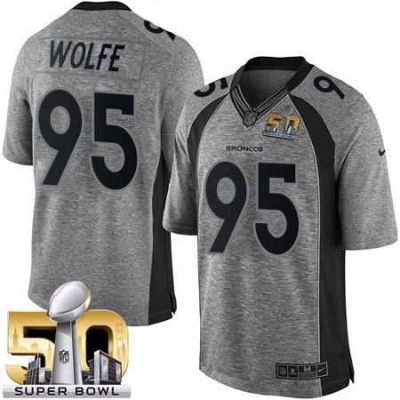 Broncos #95 Derek Wolfe Gray Super Bowl 50 Men's Stitched NFL Limited Gridiron Gray Jersey