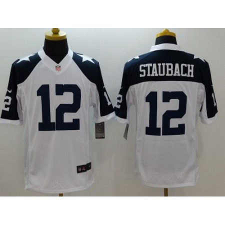 Cowboys #12 Roger Staubach White Thanksgiving Throwback Men's Stitched NFL Limited Jersey