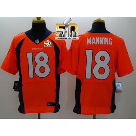 Broncos #18 Peyton Manning Orange Team Color Super Bowl 50 Men's Stitched NFL New Elite Jersey