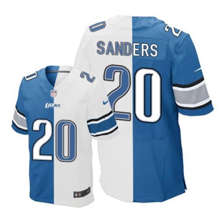 Lions #20 Barry Sanders Blue/White Men's Stitched NFL Elite Split Jersey