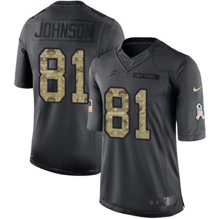 Lions #81 Calvin Johnson Black Men's Stitched NFL Limited 2016 Salute To Service Jersey