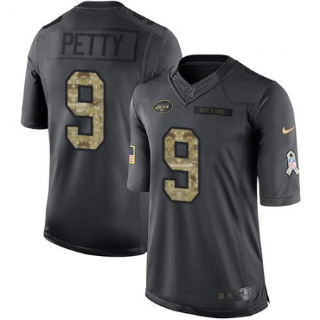 Jets #9 Bryce Petty Black Men's Stitched NFL Limited 2016 Salute to Service Jersey