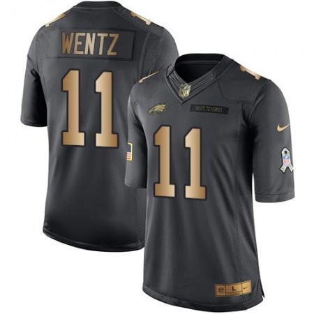 Eagles #11 Carson Wentz Black Men's Stitched NFL Limited Gold Salute To Service Jersey