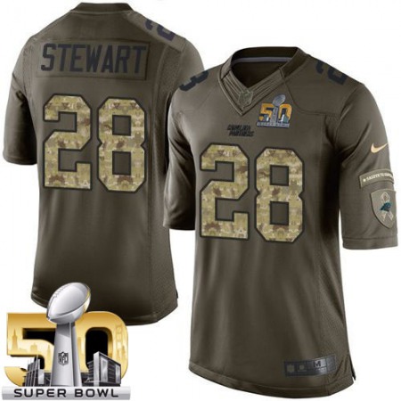 Panthers #28 Jonathan Stewart Green Super Bowl 50 Youth Stitched NFL Limited Salute to Service Jersey