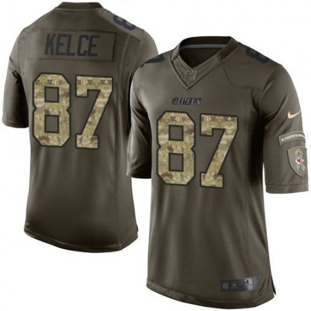Chiefs #87 Travis Kelce Green Youth Stitched NFL Limited Salute to Service Jersey