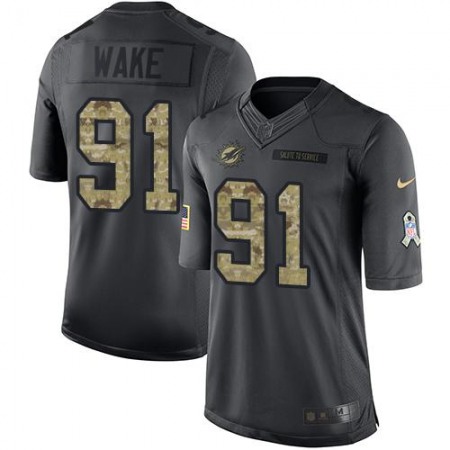 Dolphins #91 Cameron Wake Black Youth Stitched NFL Limited 2016 Salute to Service Jersey